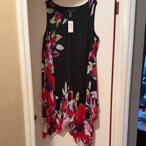 INC International Concepts Fantasia Handkerchief Floral Dress - Black and Red